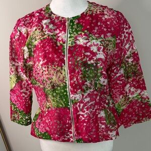 Ruby Rd. Pink and Green Floral Zip Peplum Jacket